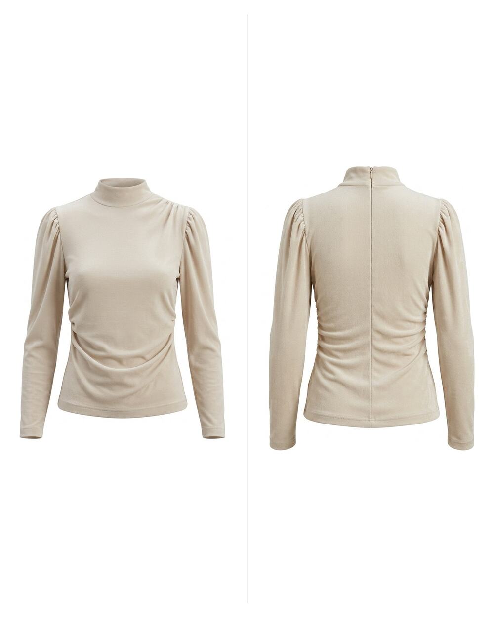 ALC Beige Ruched Mock Neck Knit Lightweight Top Women Size 2